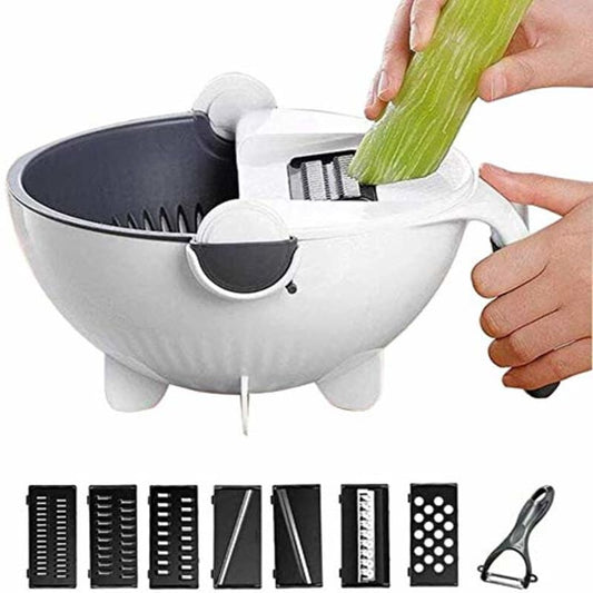 9-in-1 Multifunction Magic Rotate Vegetable Cutter With Drain Basket Large Capacity Chopper